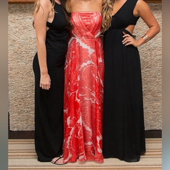 Milly Monica Silk Chiffon Strapless Paisley Maxi Dress Poppy Orange - Picture 7 of 10